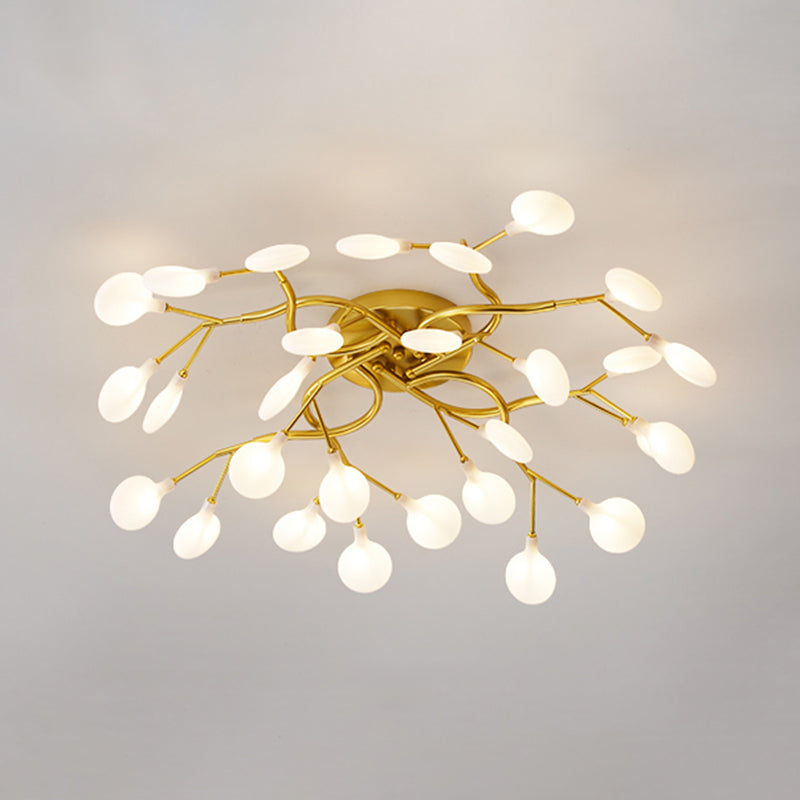 Tree Branch Living Room LED Semi Flush Light Metallic Post-Modern Flush Chandelier Light with Firefly Shade 28 Gold A Clearhalo 'Ceiling Lights' 'Close To Ceiling Lights' 'Close to ceiling' 'Semi-flushmount' Lighting' 2206063