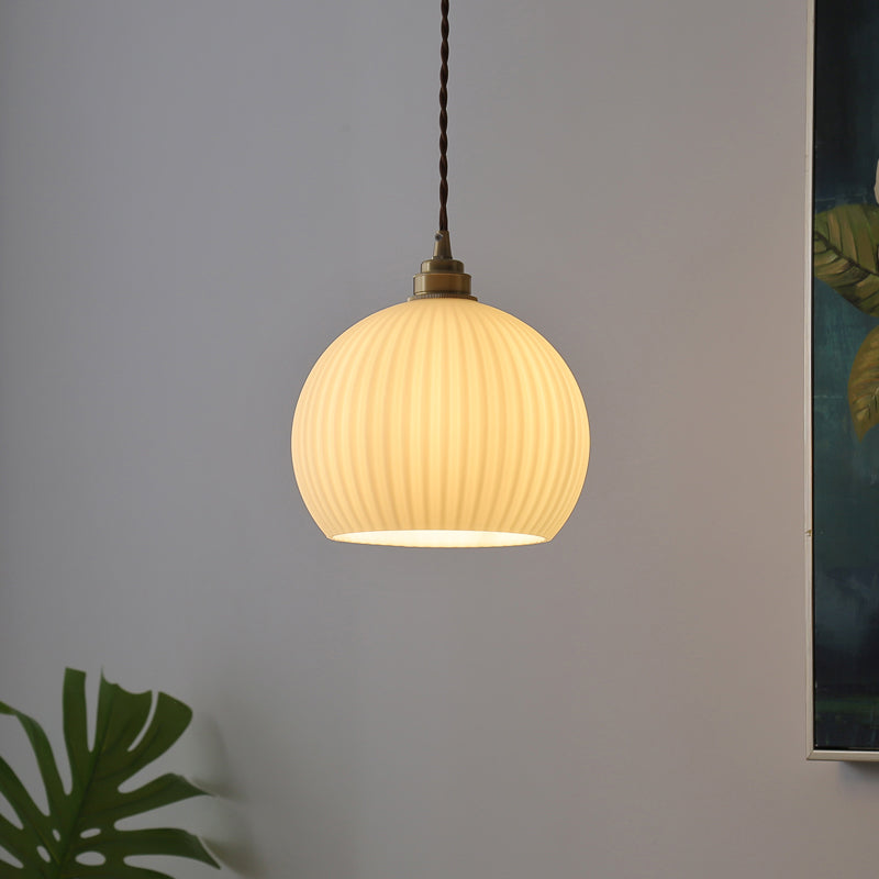 Globe Ribbed Glass Pendant Lighting Antique 1-Light Restaurant Hanging Light Fixture Clearhalo 'Ceiling Lights' 'Glass shade' 'Glass' 'Industrial Pendants' 'Industrial' 'Middle Century Pendants' 'Pendant Lights' 'Pendants' 'Tiffany' Lighting' 2216340