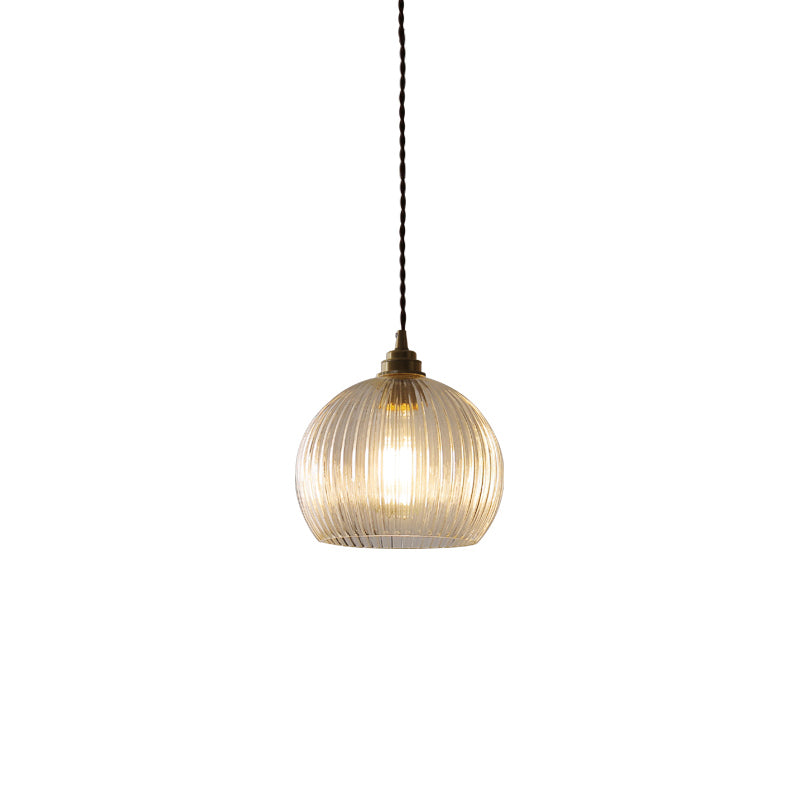 Taavita Globe Ribbed Glass Pendant Lighting 1-Light Restaurant Hanging Light Fixture