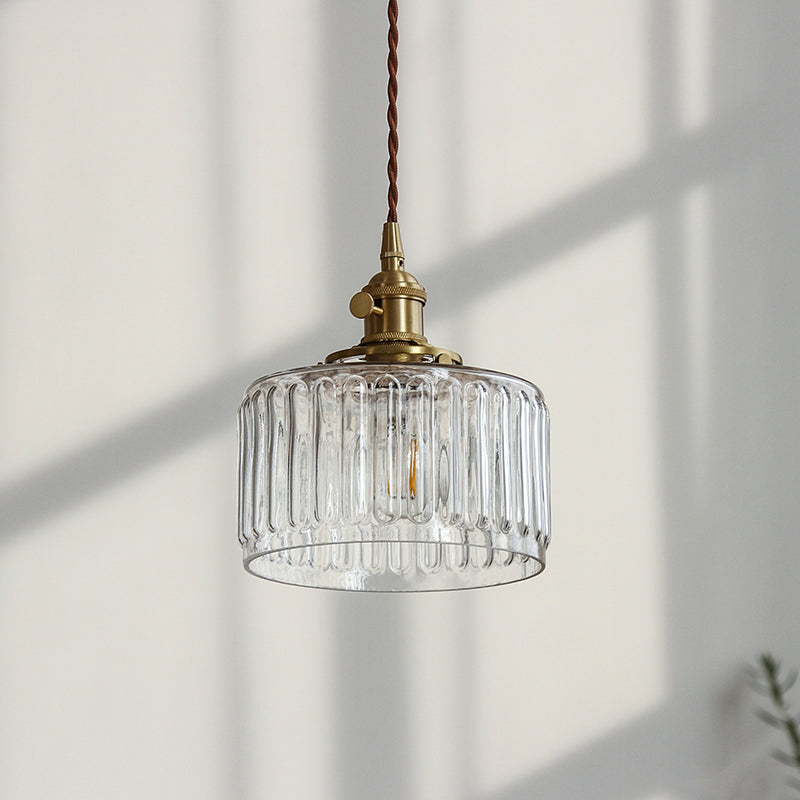 Taavita Hanging Drum Ceiling Light with Glass Pendant Light in Gold for the Restaurant