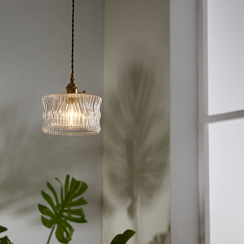 Taavita Hanging Drum Ceiling Light with Glass Pendant Light in Gold for the Restaurant