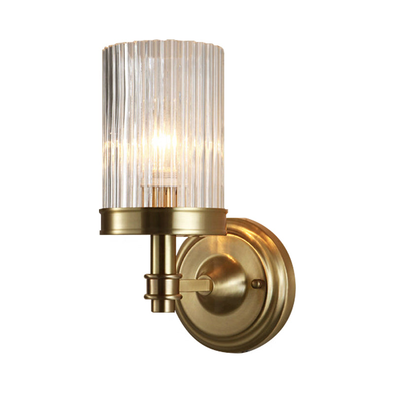 Taavita Cylinder Wall Lamp - Stylish Clear Ribbed Glass, 1 Bulb, Black/Gold Finish, Wall Light for Living Room