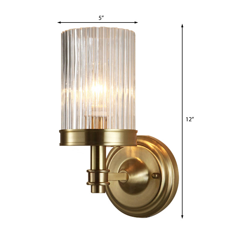 Taavita Cylinder Wall Lamp - Stylish Clear Ribbed Glass, 1 Bulb, Black/Gold Finish, Wall Light for Living Room