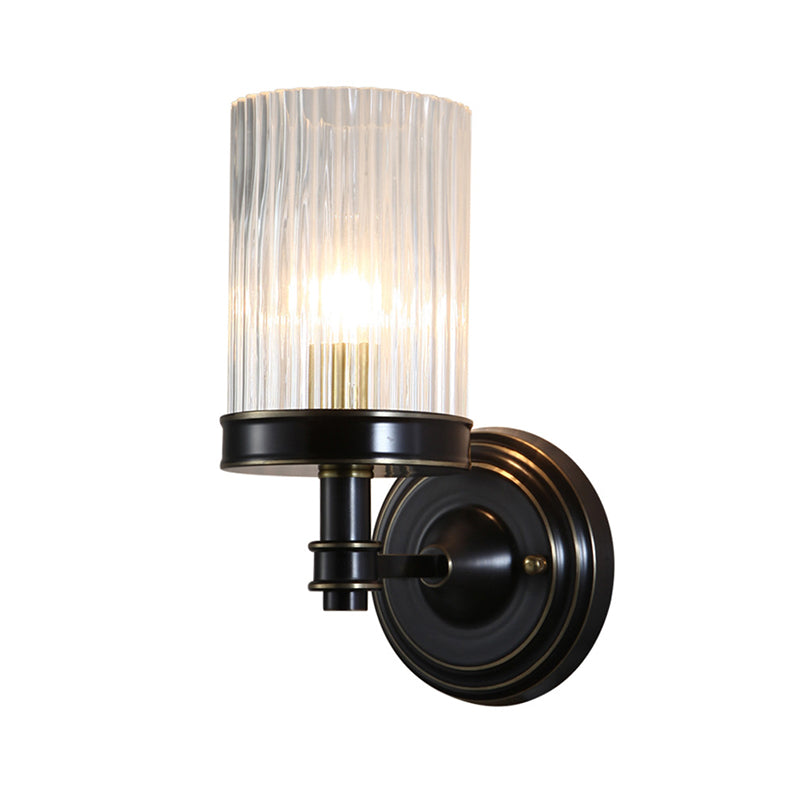 Taavita Cylinder Wall Lamp - Stylish Clear Ribbed Glass, 1 Bulb, Black/Gold Finish, Wall Light for Living Room