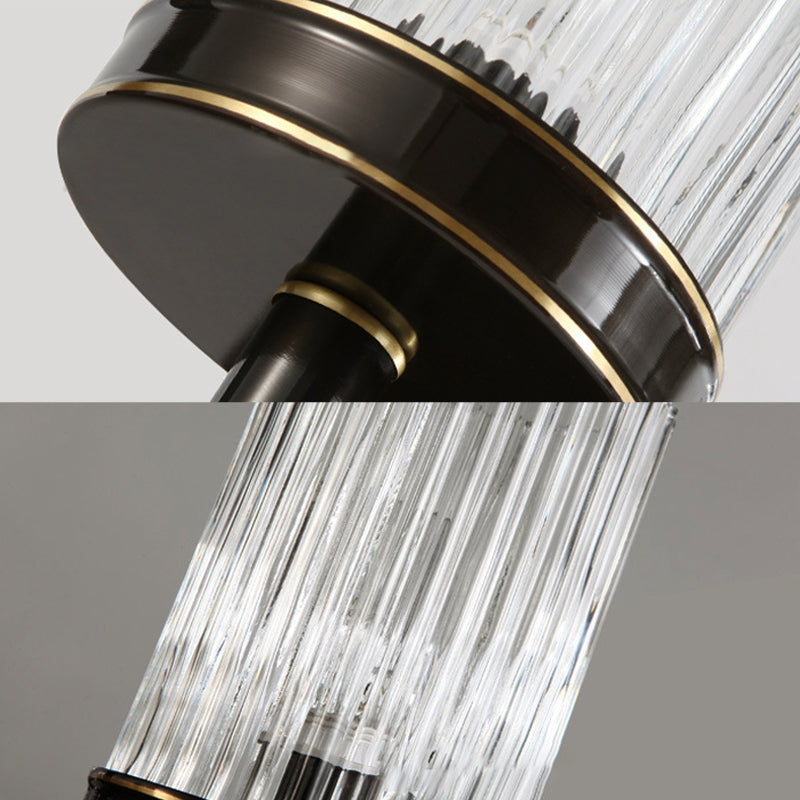 Taavita Cylinder Wall Lamp - Stylish Clear Ribbed Glass, 1 Bulb, Black/Gold Finish, Wall Light for Living Room