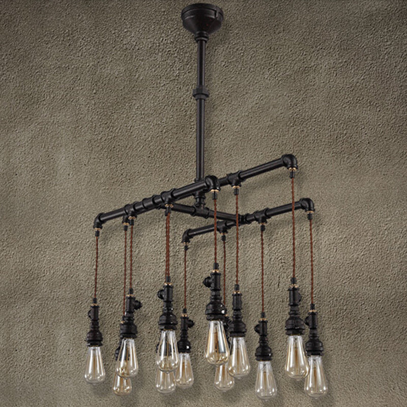 Taavita Industrial Black LED Hanging Lamp Chandelier Light - Iron Plumbing Pipe Island Fixture for Restaurant