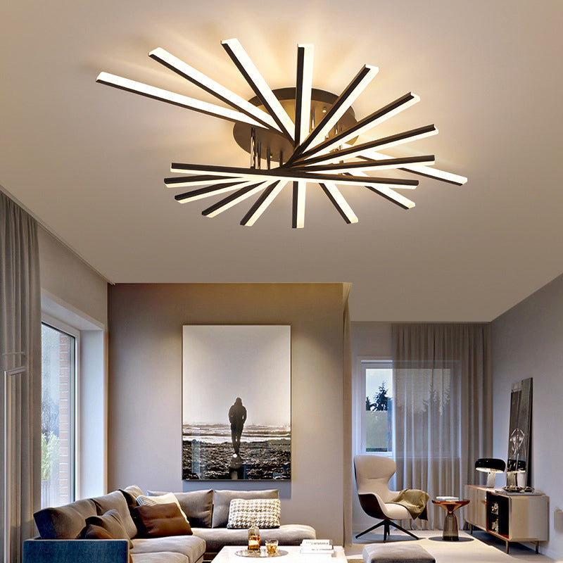 Fan-Shaped Living Room LED Semi Flush Acrylic Modern Flush Ceiling Lighting Fixture Black Clearhalo 'Ceiling Lights' 'Close To Ceiling Lights' 'Close to ceiling' 'Semi-flushmount' Lighting' 2241140