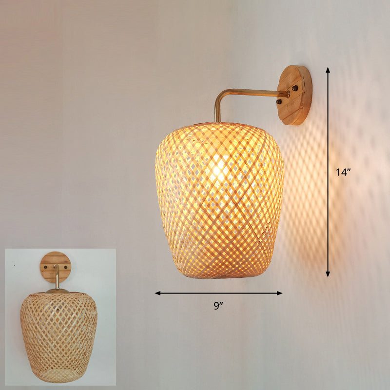 Handcrafted Corridor Wall Light Fixture Bamboo Single-Bulb Contemporary Wall Mounted Lamp in Wood Wood T Clearhalo 'Wall Lamps & Sconces' 'Wall Lights' Lighting' 2241674