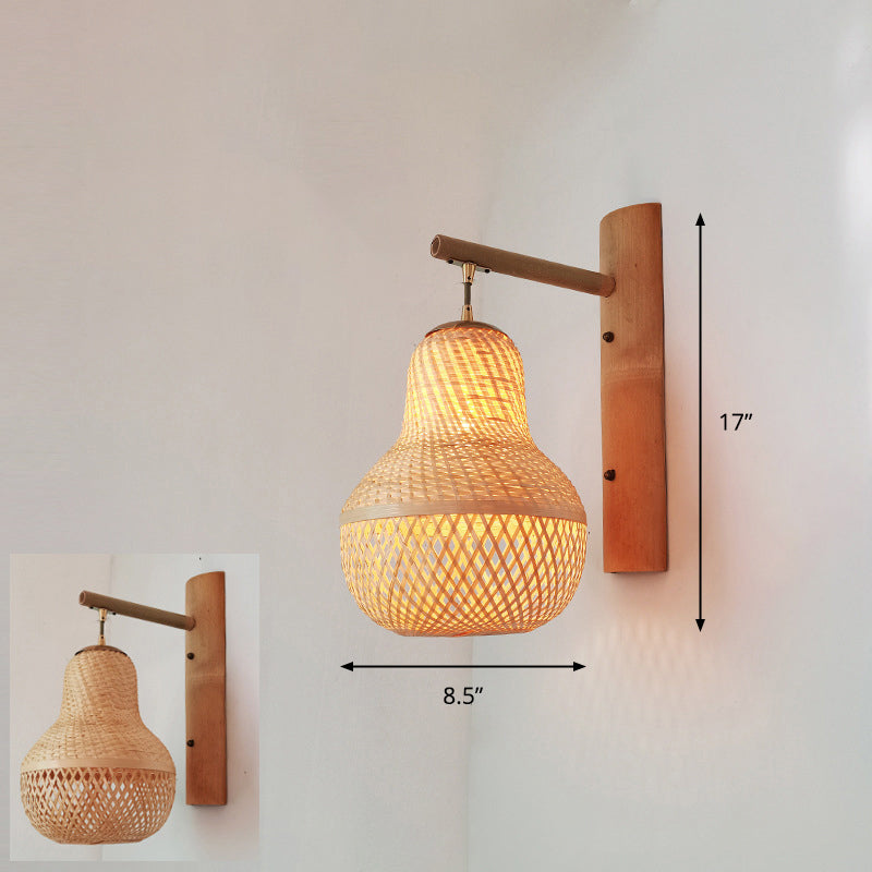 Handcrafted Corridor Wall Light Fixture Bamboo Single-Bulb Contemporary Wall Mounted Lamp in Wood Wood H Clearhalo 'Wall Lamps & Sconces' 'Wall Lights' Lighting' 2241664