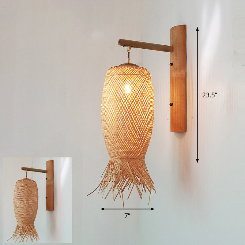 Handcrafted Corridor Wall Light Fixture Bamboo Single-Bulb Contemporary Wall Mounted Lamp in Wood Wood V Clearhalo 'Wall Lamps & Sconces' 'Wall Lights' Lighting' 2241670