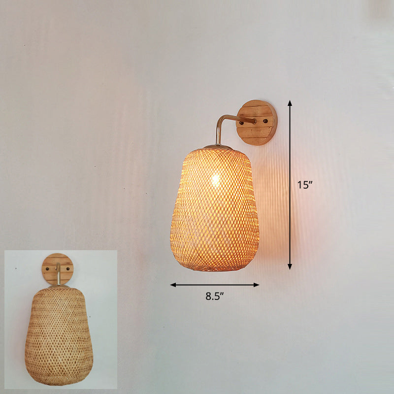 Handcrafted Corridor Wall Light Fixture Bamboo Single-Bulb Contemporary Wall Mounted Lamp in Wood Wood K Clearhalo 'Wall Lamps & Sconces' 'Wall Lights' Lighting' 2241666