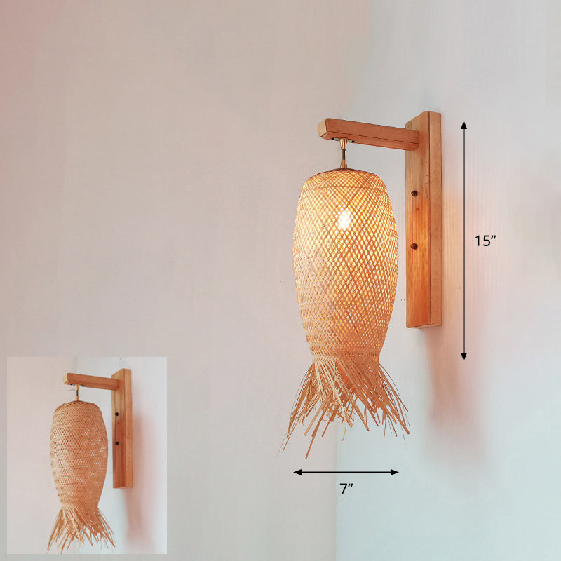 Handcrafted Corridor Wall Light Fixture Bamboo Single-Bulb Contemporary Wall Mounted Lamp in Wood Wood Q Clearhalo 'Wall Lamps & Sconces' 'Wall Lights' Lighting' 2241659