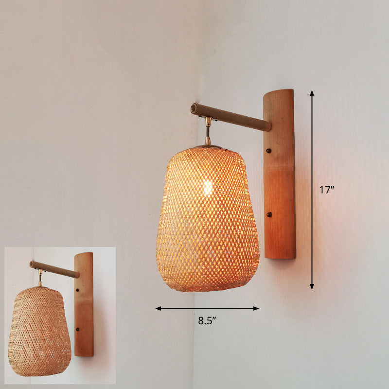 Handcrafted Corridor Wall Light Fixture Bamboo Single-Bulb Contemporary Wall Mounted Lamp in Wood Wood I Clearhalo 'Wall Lamps & Sconces' 'Wall Lights' Lighting' 2241678