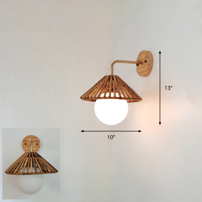 Handcrafted Corridor Wall Light Fixture Bamboo Single-Bulb Contemporary Wall Mounted Lamp in Wood Wood B Clearhalo 'Wall Lamps & Sconces' 'Wall Lights' Lighting' 2241662