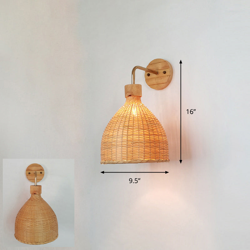 Handcrafted Corridor Wall Light Fixture Bamboo Single-Bulb Contemporary Wall Mounted Lamp in Wood Wood O Clearhalo 'Wall Lamps & Sconces' 'Wall Lights' Lighting' 2241667