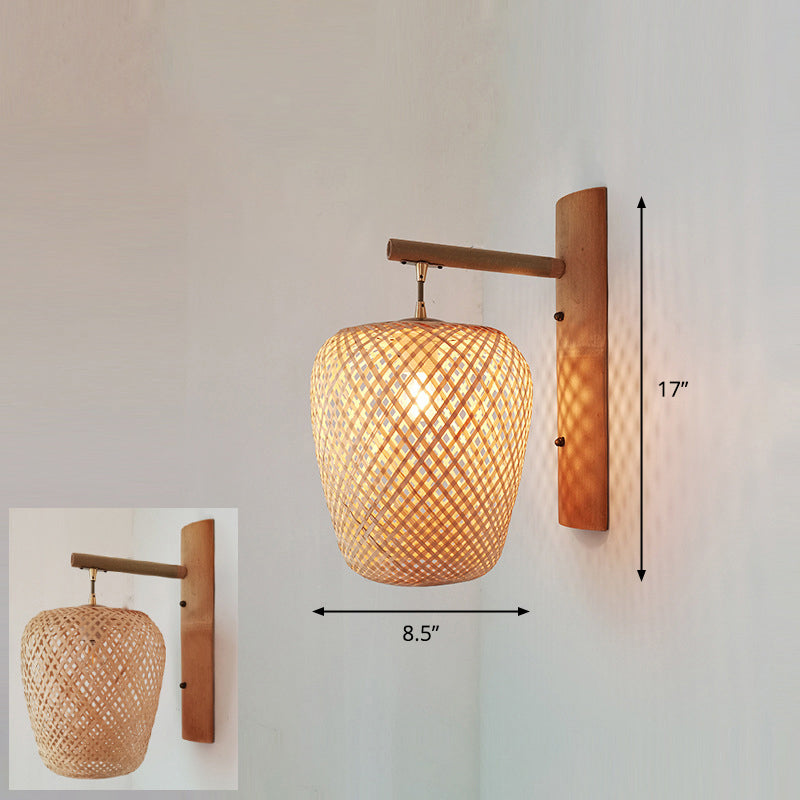 Handcrafted Corridor Wall Light Fixture Bamboo Single-Bulb Contemporary Wall Mounted Lamp in Wood Wood N Clearhalo 'Wall Lamps & Sconces' 'Wall Lights' Lighting' 2241663