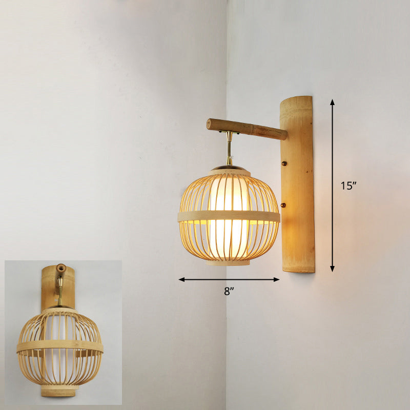 Handcrafted Corridor Wall Light Fixture Bamboo Single-Bulb Contemporary Wall Mounted Lamp in Wood Wood P Clearhalo 'Wall Lamps & Sconces' 'Wall Lights' Lighting' 2241671