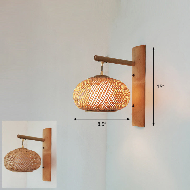 Handcrafted Corridor Wall Light Fixture Bamboo Single-Bulb Contemporary Wall Mounted Lamp in Wood Wood M Clearhalo 'Wall Lamps & Sconces' 'Wall Lights' Lighting' 2241657