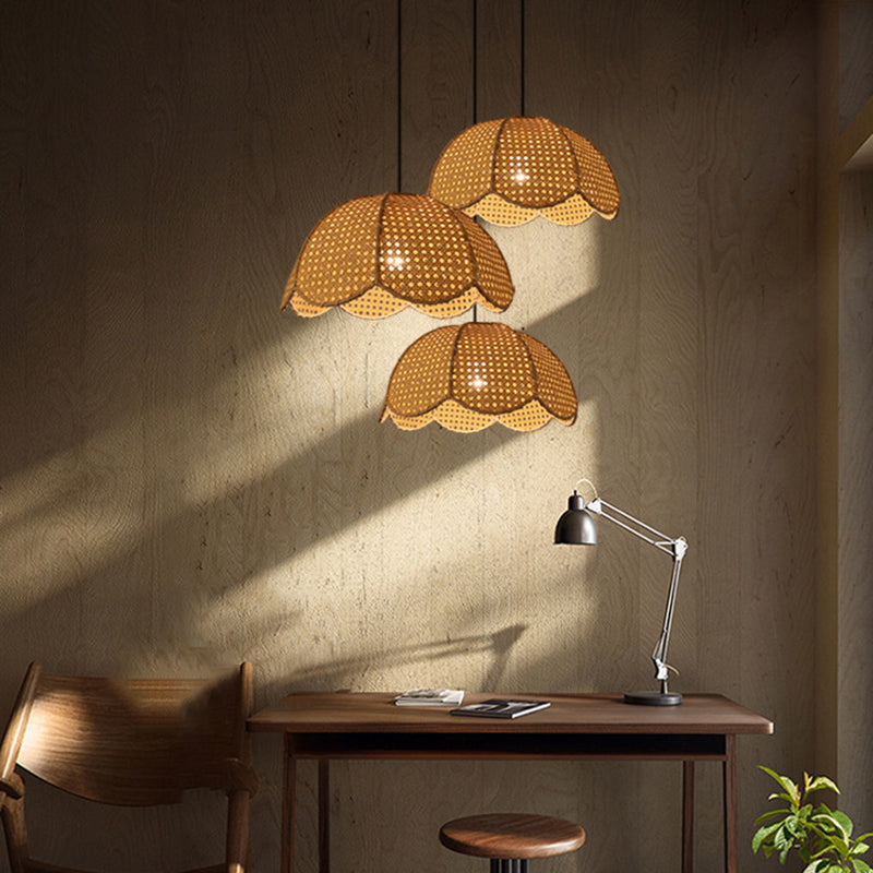 Taavita 1-Light Pendant Lamp with Dome Suspension Lighting in Wood