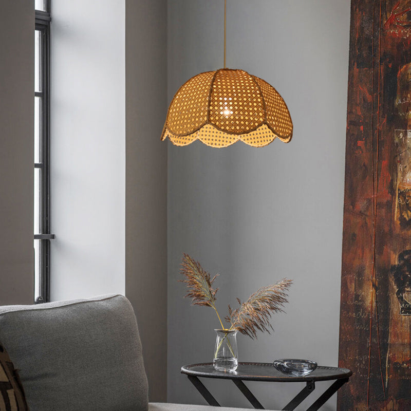 Taavita 1-Light Pendant Lamp with Dome Suspension Lighting in Wood