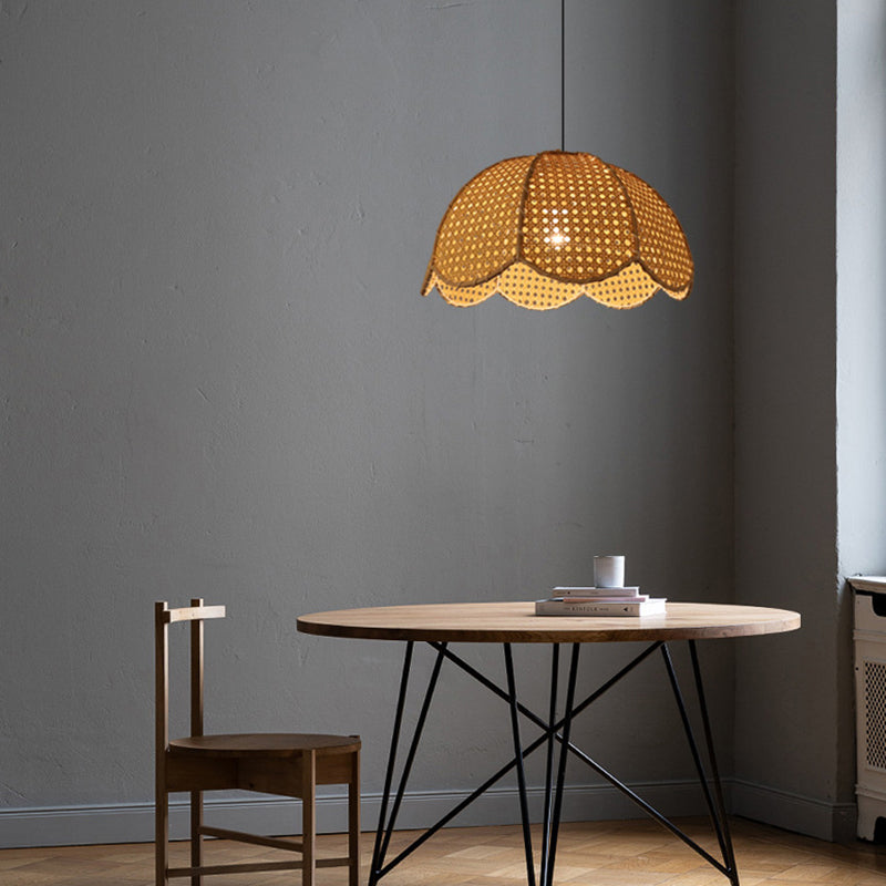 Taavita 1-Light Pendant Lamp with Dome Suspension Lighting in Wood