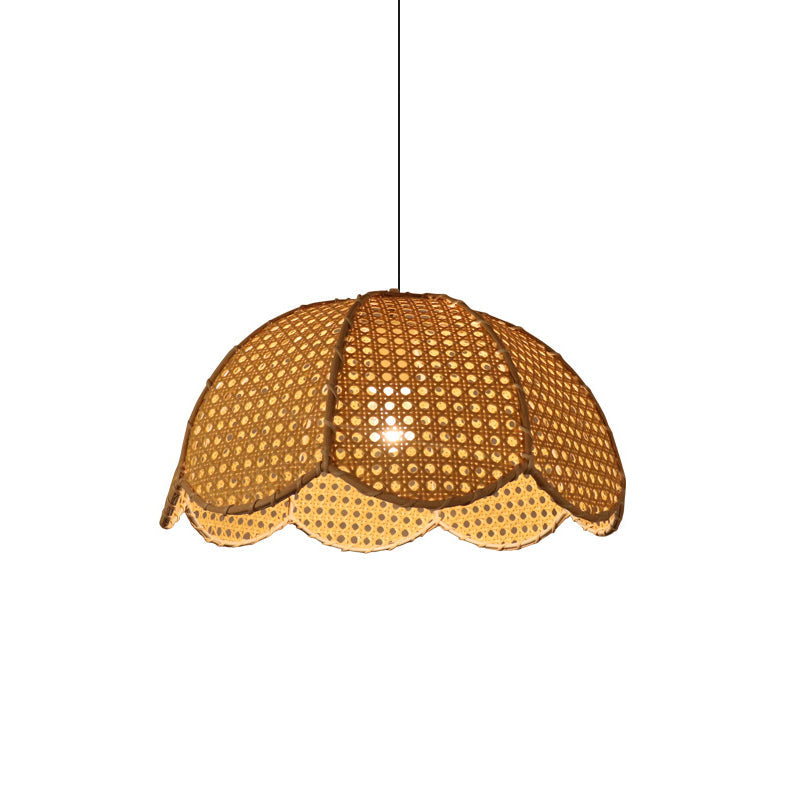 Taavita 1-Light Pendant Lamp with Dome Suspension Lighting in Wood