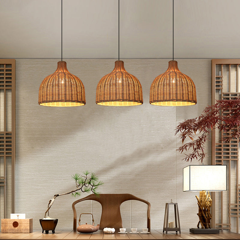 Taavita Bell Shaded Pendant Light Contemporary Single-Bulb Wood Suspension Lighting Fixture with Shade