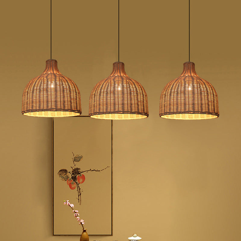 Rattan Bell Shaded Pendant Light Contemporary Single-Bulb Wood Suspension Lighting Fixture Clearhalo 'Ceiling Lights' 'Pendant Lights' 'Pendants' Lighting' 2245769