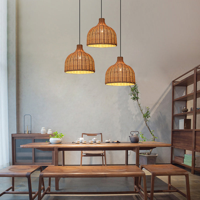 Taavita Bell Shaded Pendant Light Contemporary Single-Bulb Wood Suspension Lighting Fixture with Shade