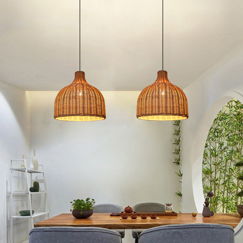 Taavita Bell Shaded Pendant Light Contemporary Single-Bulb Wood Suspension Lighting Fixture with Shade