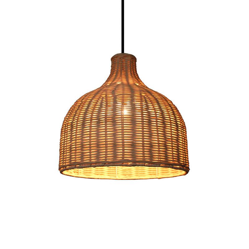 Taavita Bell Shaded Pendant Light Contemporary Single-Bulb Wood Suspension Lighting Fixture with Shade