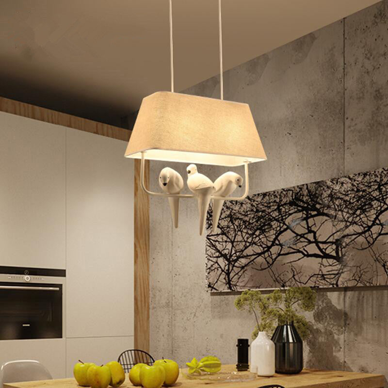 Taavita Fabric Pendant Light with Resin Bird in Beige - Traditional Dining Room Hanging Block