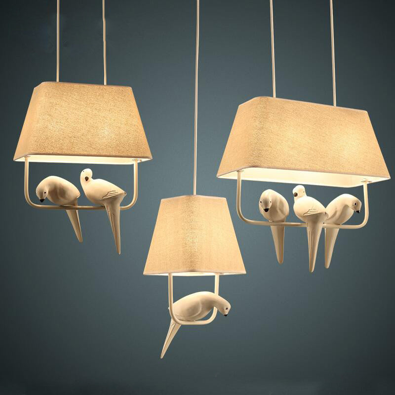 Taavita Fabric Pendant Light with Resin Bird in Beige - Traditional Dining Room Hanging Block