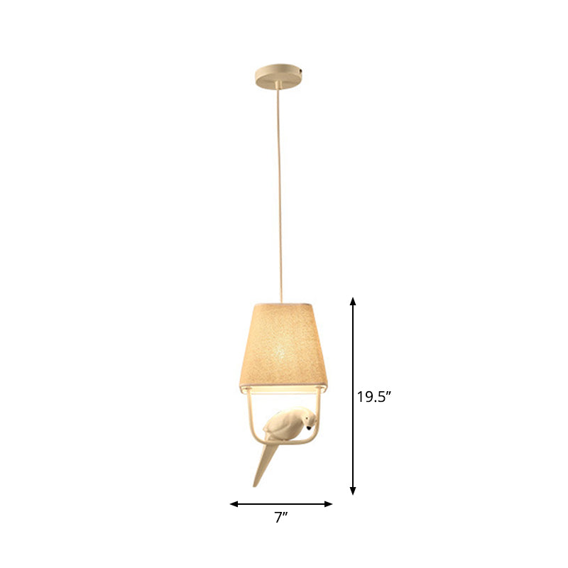 Taavita Fabric Pendant Light with Resin Bird in Beige - Traditional Dining Room Hanging Block