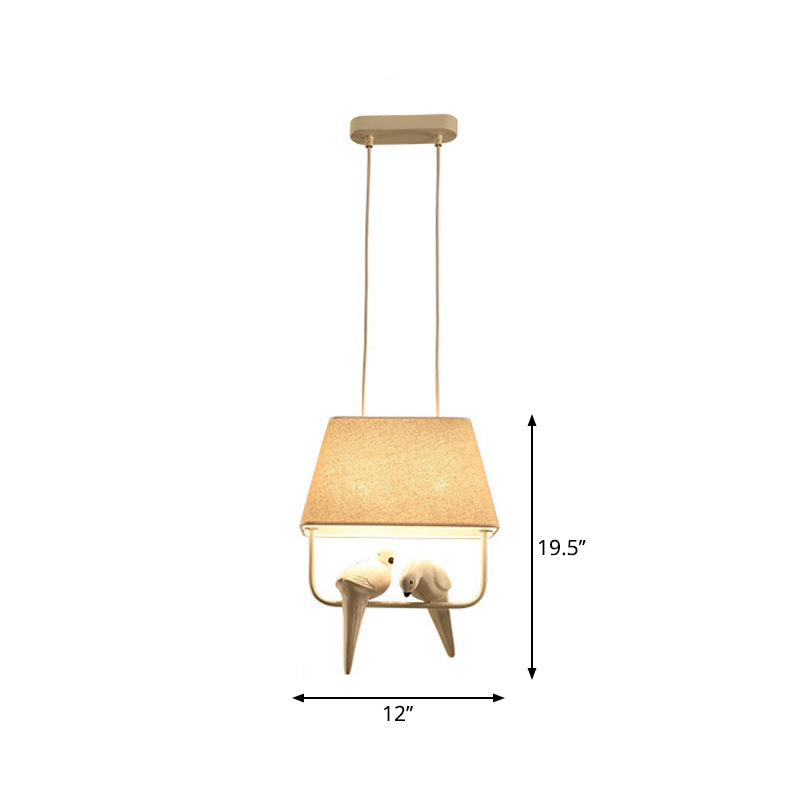 Taavita Fabric Pendant Light with Resin Bird in Beige - Traditional Dining Room Hanging Block