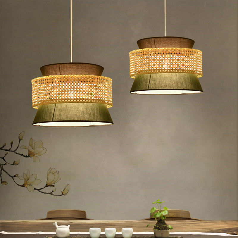 Tiered Rattan Suspension Light Simplicity Single Black / Green Pendant Light Fixture Clearhalo 'Ceiling Lights' 'Pendant Lights' 'Pendants' Lighting' 2246464