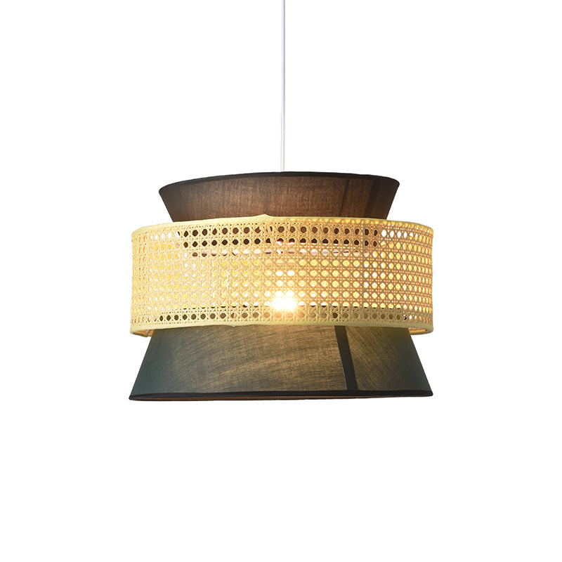 Taavita Tiered Rattan Pendant Light Simplicity Single Black/Green Hanging Light with Shade - Oriental Style - 220V-240V 110V-120V - E26/E27 - Ideal for LED/Bulbs/Fluorescent