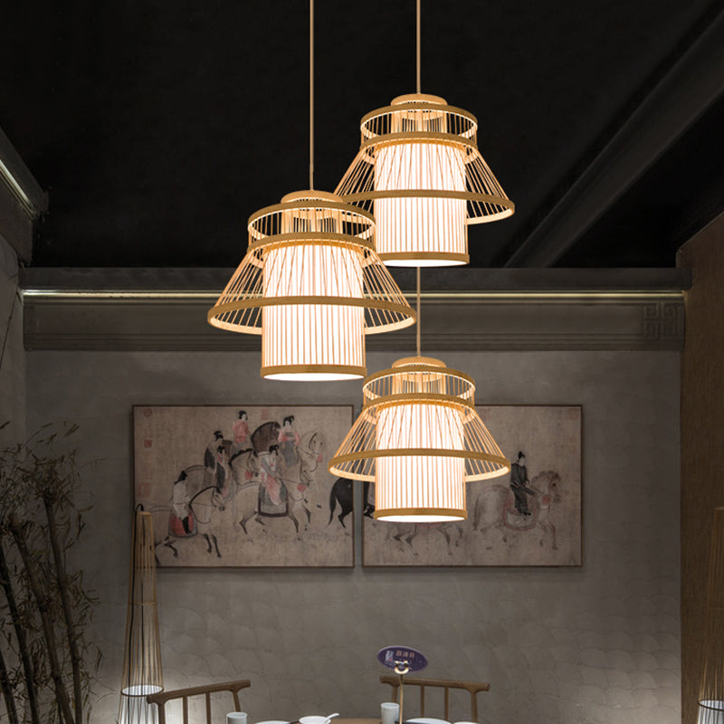 Tiered Suspension Lighting Minimalist Taavita 1-Light Restaurant Pendant Ceiling Light in Wood