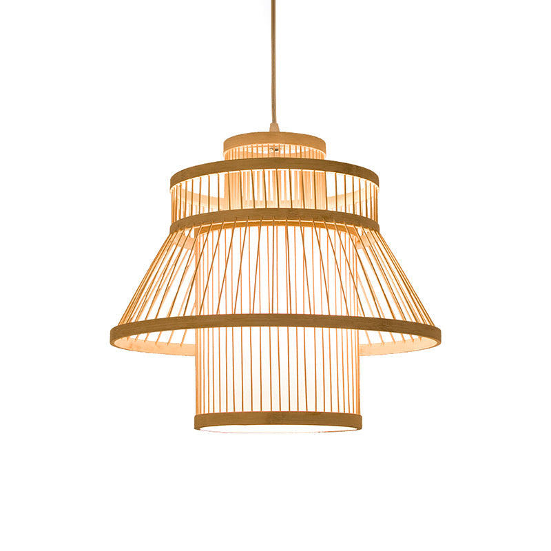 Tiered Suspension Lighting Minimalist Taavita 1-Light Restaurant Pendant Ceiling Light in Wood