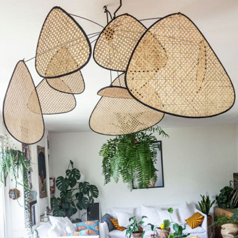 Taavita Handmade Rattan Pendant Ceiling Light - 1 Head Wood Suspension Lighting for Living Room