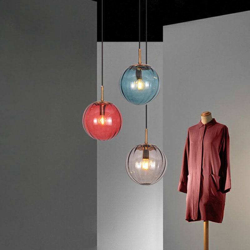 Glass Pumpkin Ball Shaped Pendant Modern 1-Light Hanging Light Fixture for Dining Room Clearhalo 'Ceiling Lights' 'Modern Pendants' 'Modern' 'Pendant Lights' 'Pendants' Lighting' 2254777