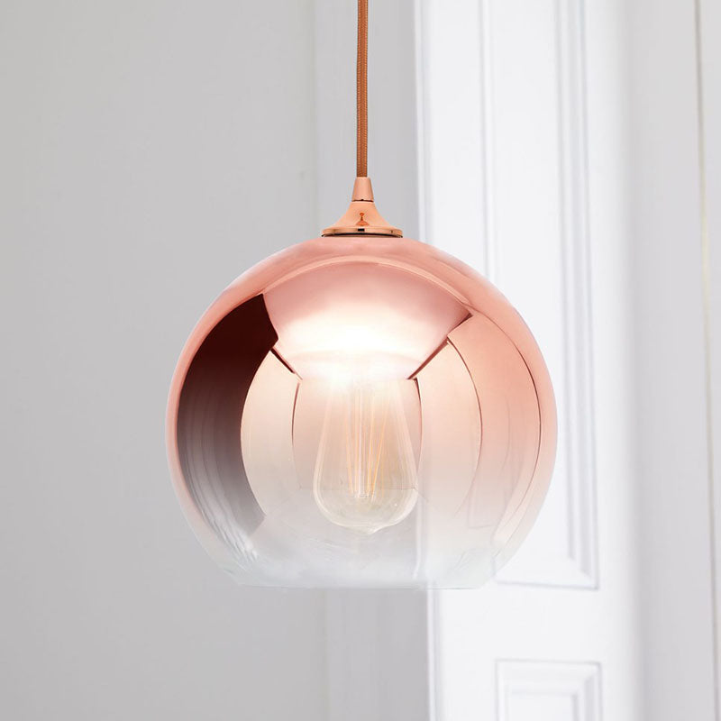 Gradient Glass Globe Hanging Light Postmodern 1-Light Rose Gold Ceiling Pendant over Table