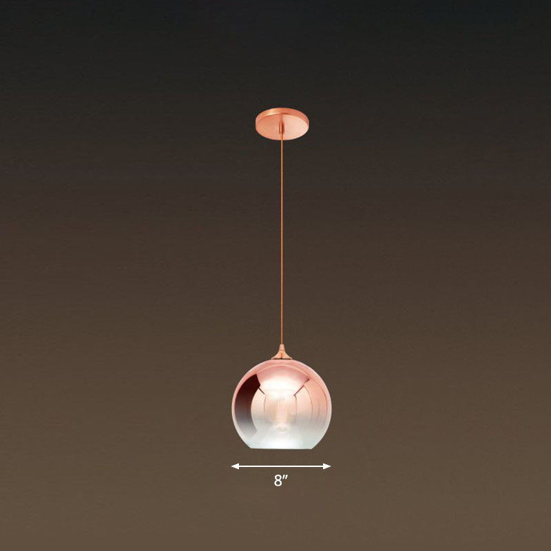 Gradient Glass Globe Hanging Light Post-Modern 1-Light Rose Gold Ceiling Pendant over Table Clearhalo 'Ceiling Lights' 'Modern Pendants' 'Modern' 'Pendant Lights' 'Pendants' Lighting' 2254944