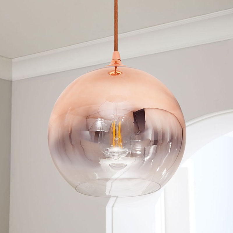 Gradient Glass Globe Hanging Light Postmodern 1-Light Rose Gold Ceiling Pendant over Table