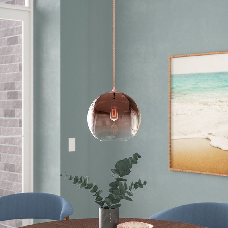 Gradient Glass Globe Hanging Light Postmodern 1-Light Rose Gold Ceiling Pendant over Table