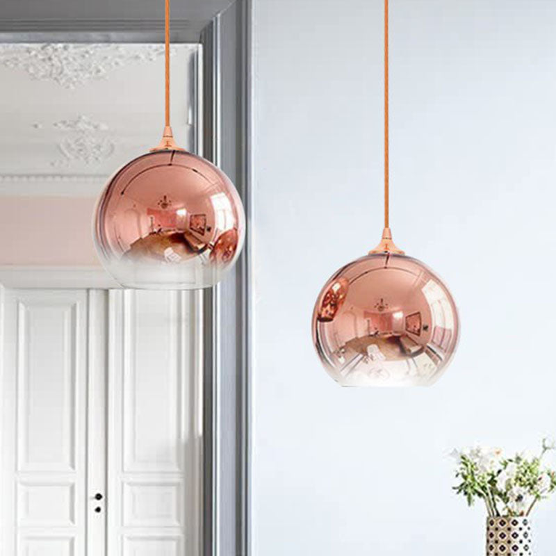 Gradient Glass Globe Hanging Light Post-Modern 1-Light Rose Gold Ceiling Pendant over Table Clearhalo 'Ceiling Lights' 'Modern Pendants' 'Modern' 'Pendant Lights' 'Pendants' Lighting' 2254948