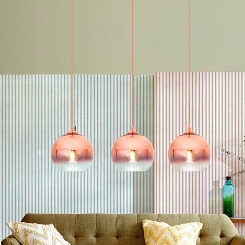 Gradient Glass Globe Hanging Light Postmodern 1-Light Rose Gold Ceiling Pendant over Table