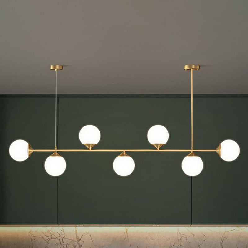 Ball Shaped Dining Room Island Pendant Opaline Glass Minimalist Hanging Light Kit 4 Black Clearhalo 'Ceiling Lights' 'Island Lights' Lighting' 2265895