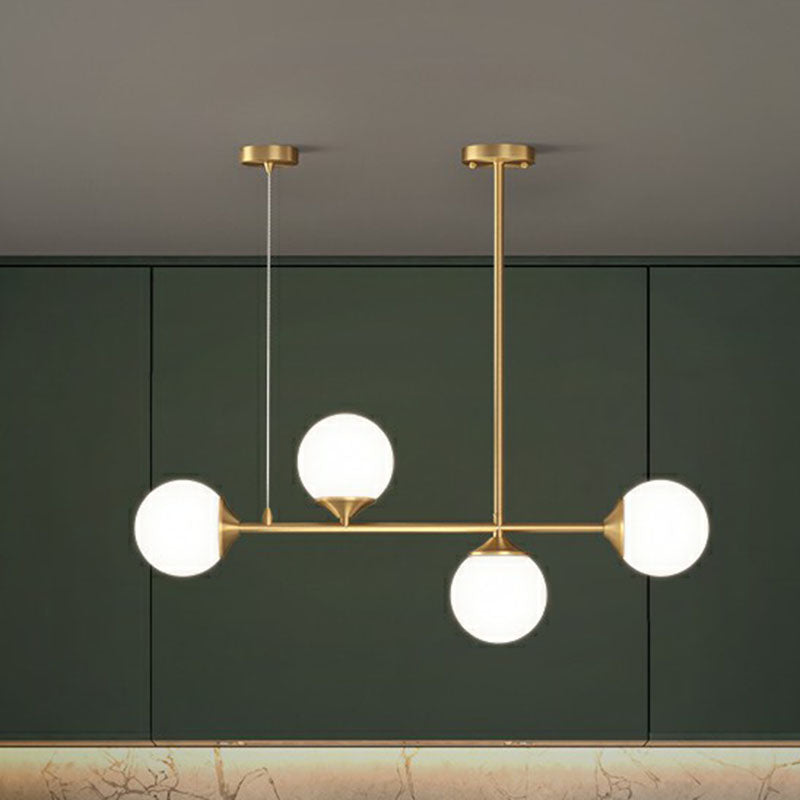 Ball Shaped Dining Room Island Pendant Opaline Glass Minimalist Hanging Light Kit 5 Black Clearhalo 'Ceiling Lights' 'Island Lights' Lighting' 2265896