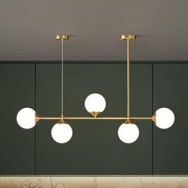 Ball Shaped Dining Room Island Pendant Opaline Glass Minimalist Hanging Light Kit 3 Black Clearhalo 'Ceiling Lights' 'Island Lights' Lighting' 2265894